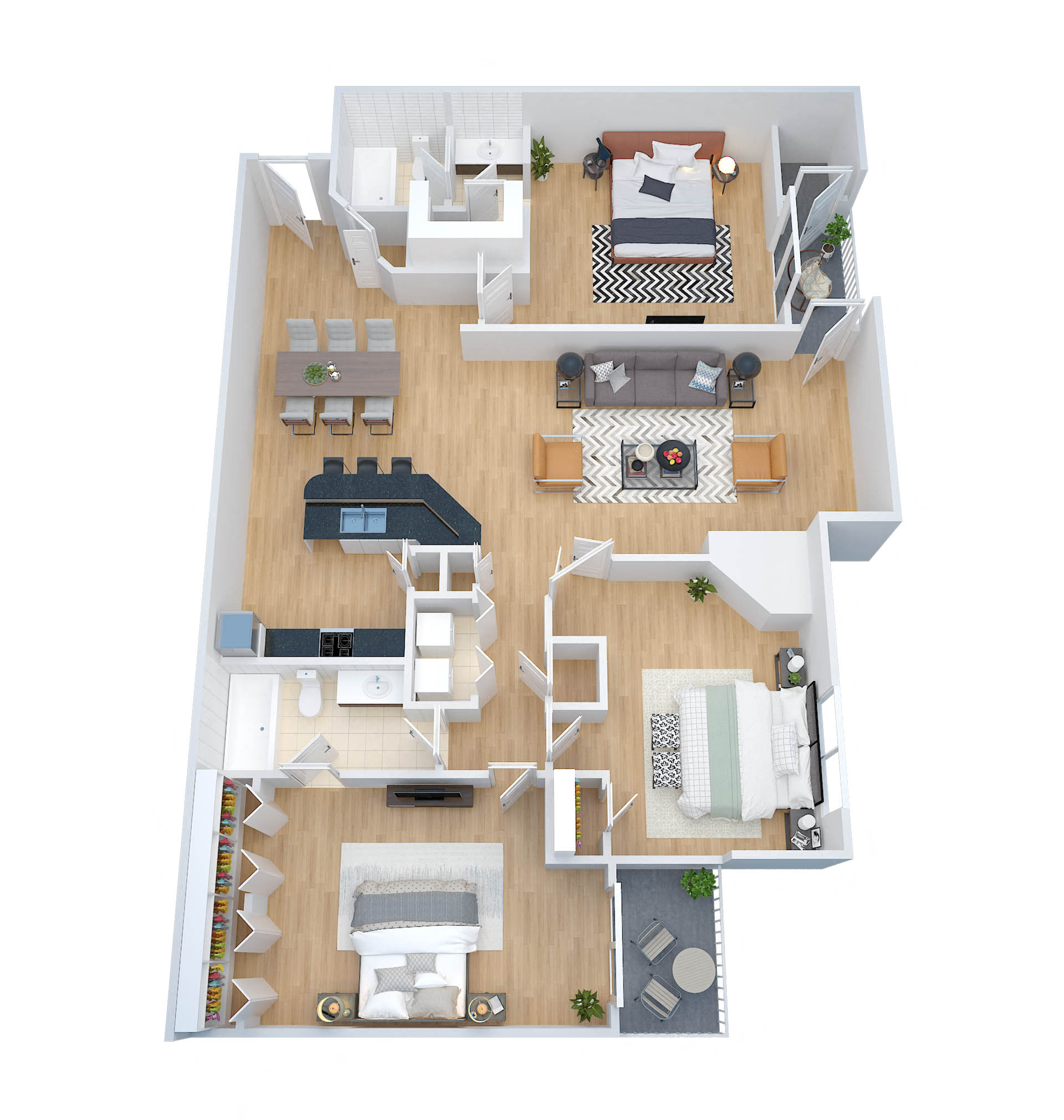 Floor plan for 3 beds, 2 baths, 1314 sqft